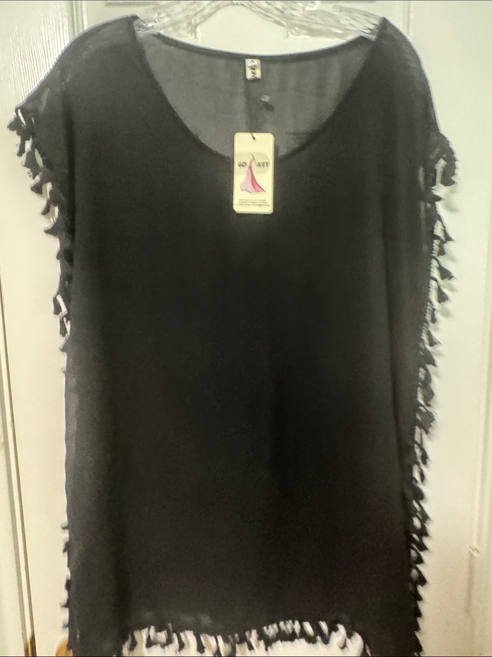 Flowy Black Fringe Tunic Top by